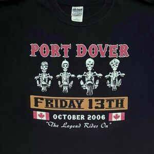 Vintage 2006 Port Dover Friday 13th Iron Cross Biker Gang Bike Rally Tour Tee